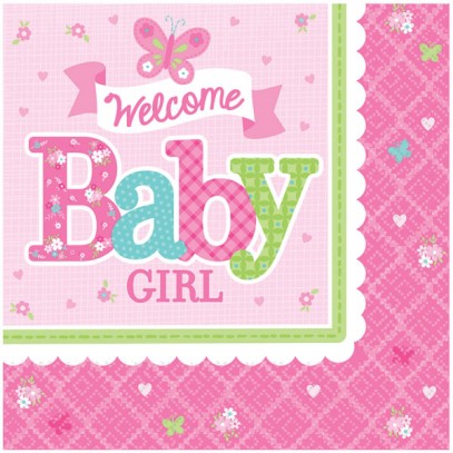 Welcome Baby Girl Party Servietten 33cm