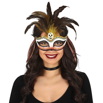 Voodoo Maskenball Maske mit Federn
