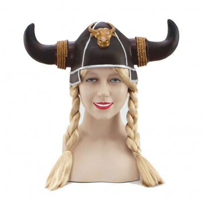 Wikinger Helm mit blonden Zöpfen