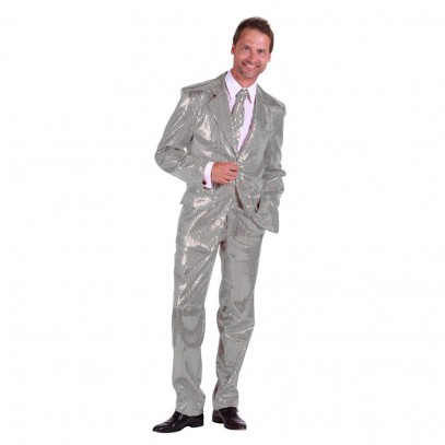 Party Pailletten-Anzug für Herren silber Deluxe