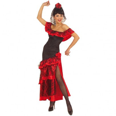 Spanierin Flamenco Damen Kostüm schwarz-rot 36-38 40-42 44-46 