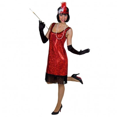 Glamour Glitzer Charleston Kostüm rot