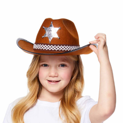 Sheriff Cowboy Hut in Braun für Kinder