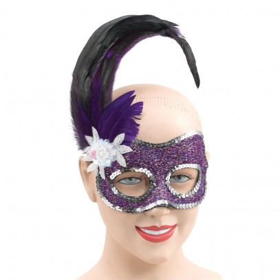 Violetta Pailletten Maske mit Feder