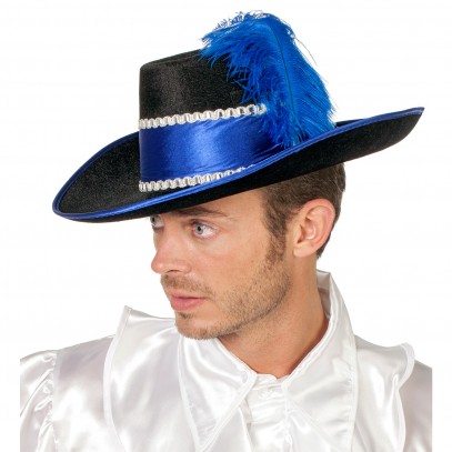 Extravaganter Musketentier Hut Blau