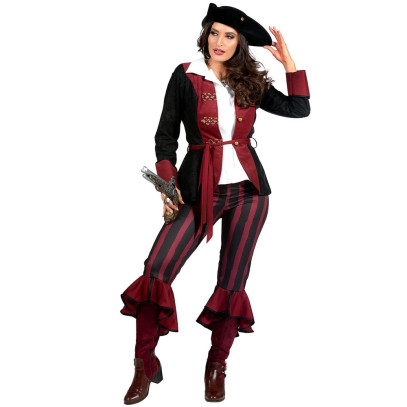 Burgunderrote Piratin Kostüm für Damen
