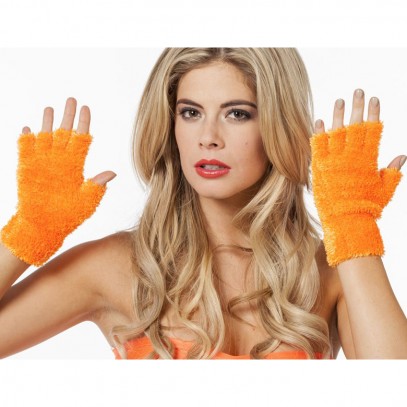 Fingerlose Plüsch-Handschuhe neon-orange