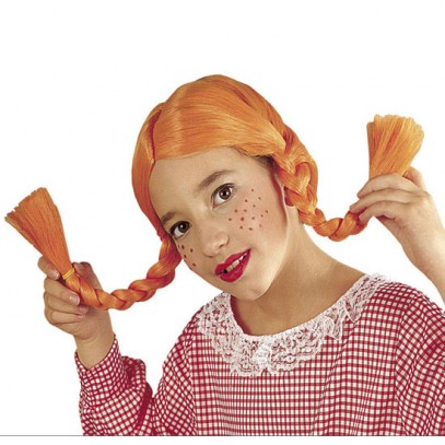 Freches Mädchen Perücke mit Zöpfen orange