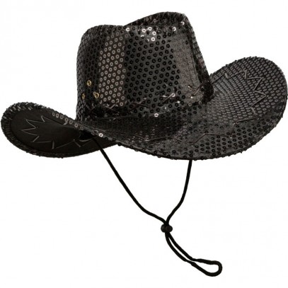 Glamour Pailletten Cowboyhut schwarz
