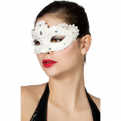 Glitzer Spitzen Venezia Maske Weiß