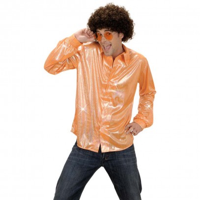 Oranges Disco-Hemd mit Glitzereffekt