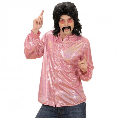 Pinkes Disco-Hemd mit Glitzereffekt 