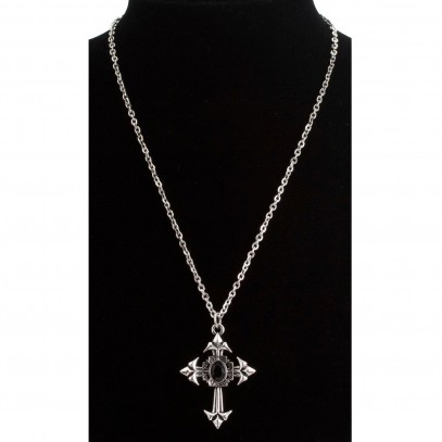 Gotische Kreuzhalskette mit schwarzem Juwel