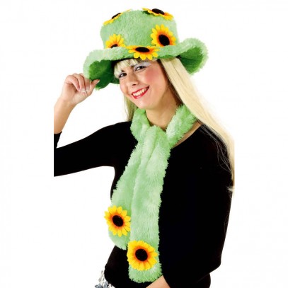 Grüner Flower-Power Hut mit Schal