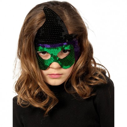 Hexe Pailletten-Maske für Kinder 