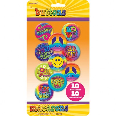 Hippie Peace Buttons 10-teilig