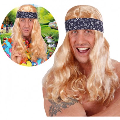 70s Hippie Surfer Perücke blond mit Stirnband für Herren