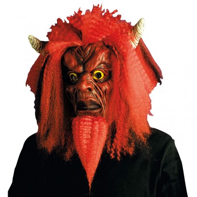 Horror Teufel Maske mit Perücke und Spitzbart