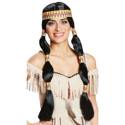 Indianerperücke mit Stirnband und Zöpfen für Damen