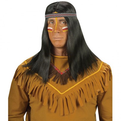 Klassische Indianer Perücke mit Stirnband