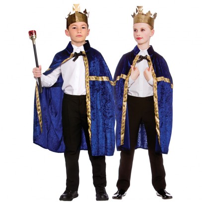 König und Königin Umhang blau mit Krone 