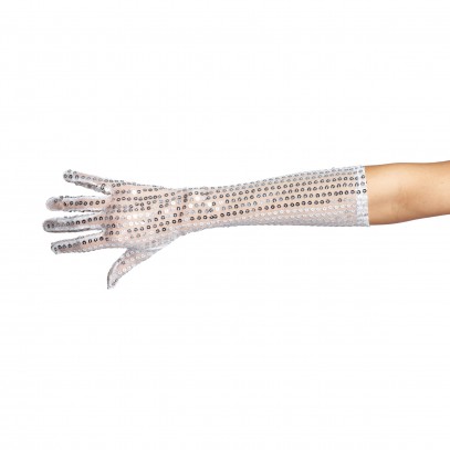 Lange Pailletten Handschuhe Weiß