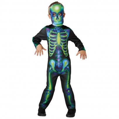 Leuchtendes Neon Skeleton Kostüm für Kinder