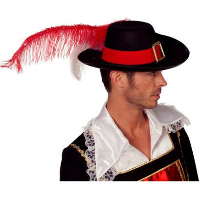 Luxus Musketier Hut schwarz-rot