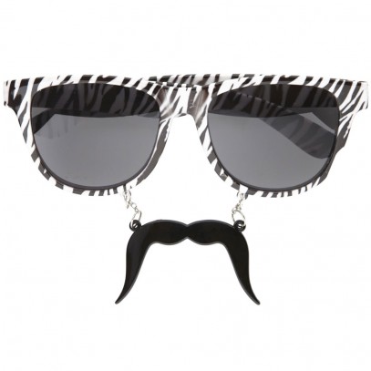 Nerd Brille Zebra-Style mit Schnurrbart
