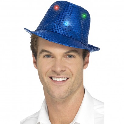 Party Paillettenhut blau mit LED-Leuchten