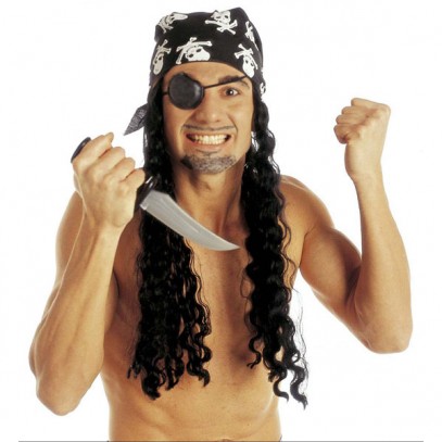 Piraten Perücke mit Bandana und Augenklappe für Herren 