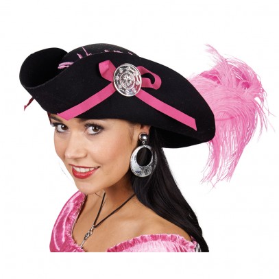 Piraten Lady Hut schwarz-pink Deluxe