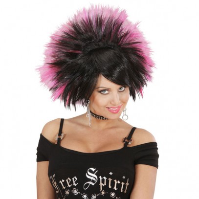 Rockerin Punk Perücke schwarz-pink für Damen 