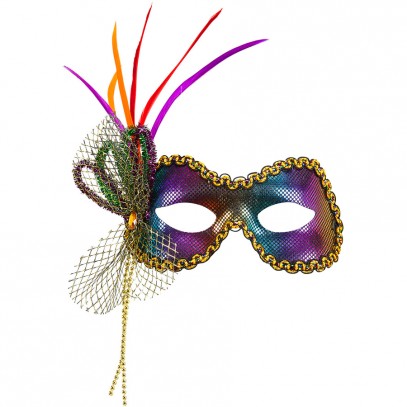 Rainbow Metallic Maske mit Federn