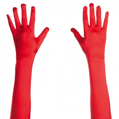 Rote elastische Satin-Handschuhe 43cm