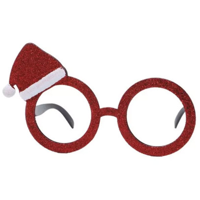 Lustige Glitzer Weihnachtsbrille rot