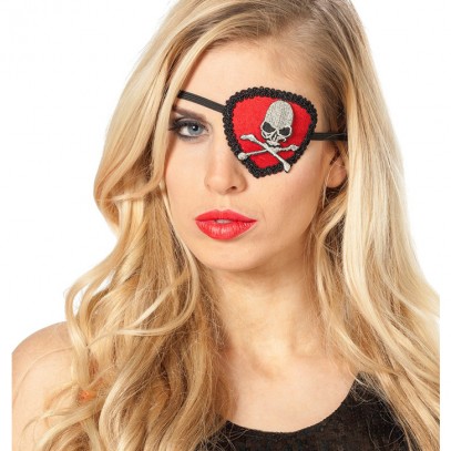 Schädel Piraten Augenklappe rot-schwarz 