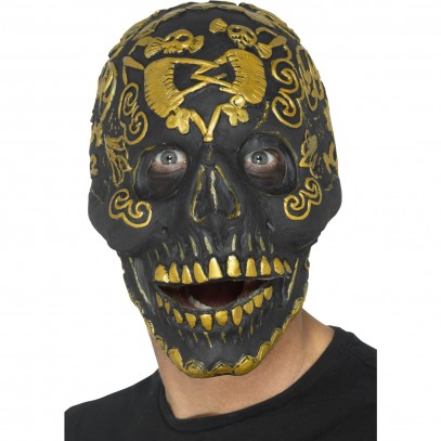 Schaurige Totenkopf Maske schwarz-gold