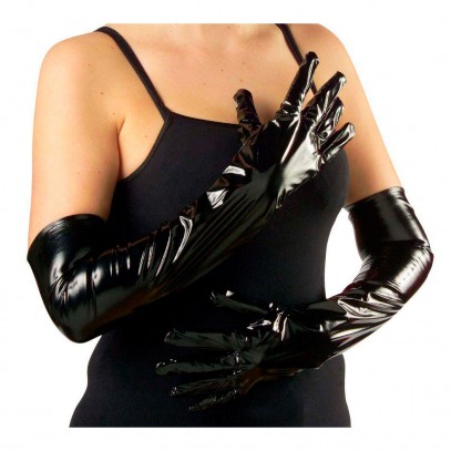 Schwarze Vinyl Glanz Handschuhe