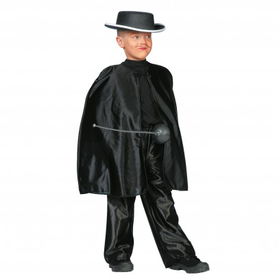 Schwarzer Zorro Umhang für Kinder