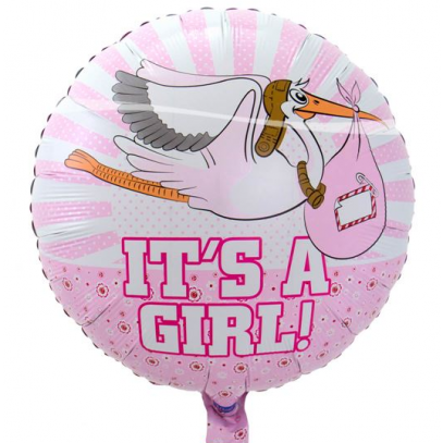 Gemusterter Folienballon It's a Girl mit Vogelmotiv