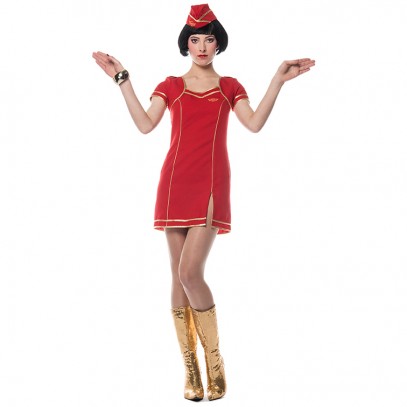 Sexy Stewardess Flugbegleiterin Kostüm rot 1