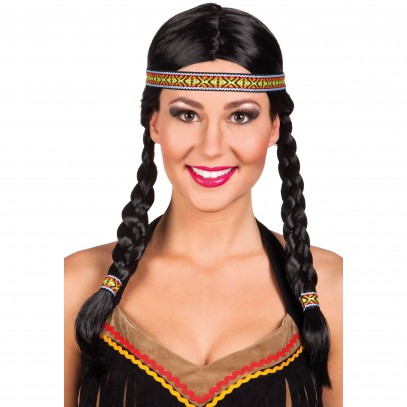Sioux Indianerin Perücke mit Stirnband 1