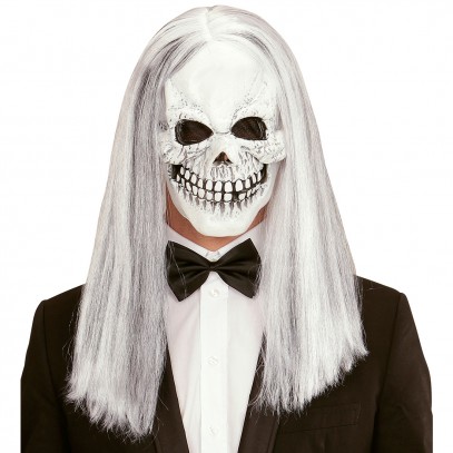 White Skull Skelett Maske mit Perücke