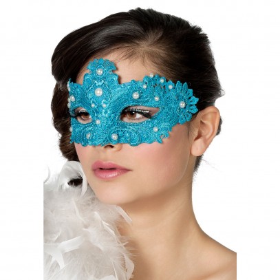 Spitzen Perlen Venezia Maske Blau