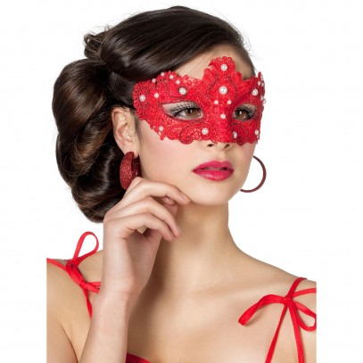 Spitzen Perlen Venezia Maske Rot