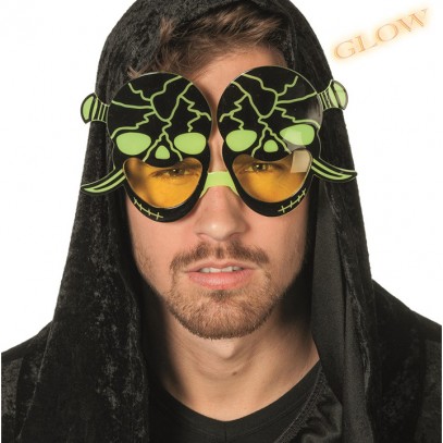 Totenkopf Brille Leuchtbrille grün