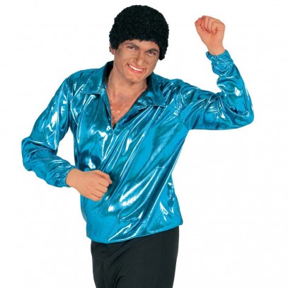 70er Jahre Disco Dancer Shirt blau