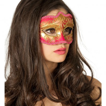 Venezianische Augenmaske Glitter pink-gold