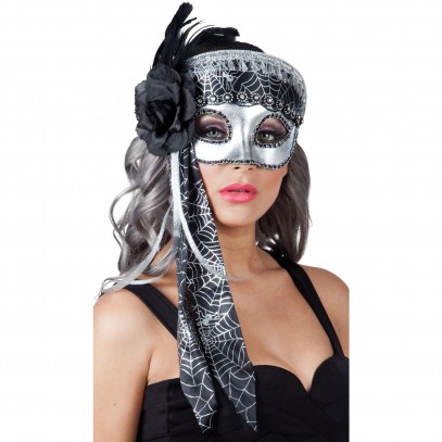 Venezianische Maske Deluxe schwarz-silber